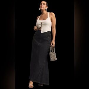Pilcro Black Denim Flared Maxi Skirt